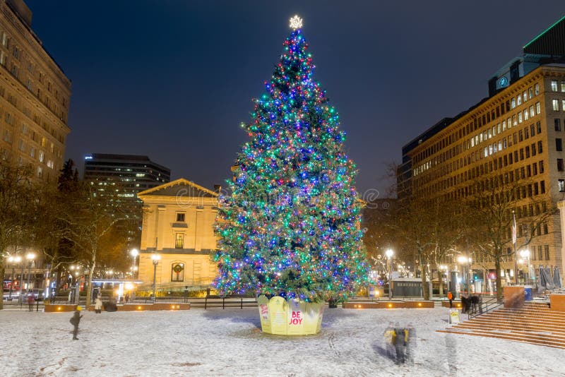 Pioneer Courthouse in Pioneer Square with Christmas Tree Editorial ...