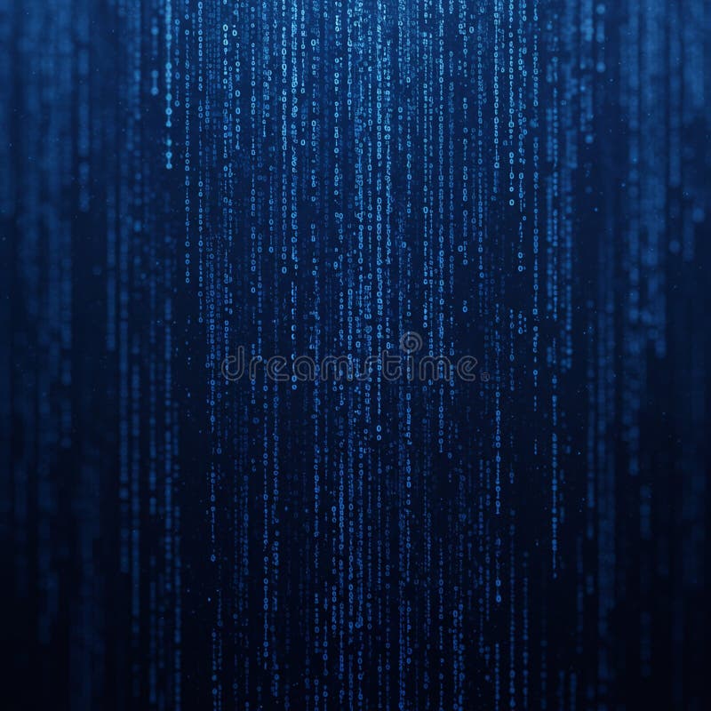Pionowe strumienie kodu binarnego składające się z kaskady jedynek i zer względem ciemności ilustracji