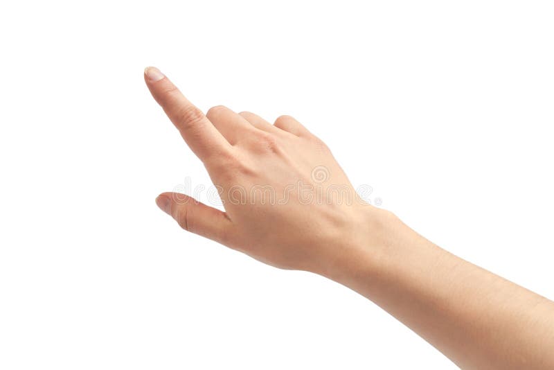 Pionting gest för härlig kvinnlig hand bakgrund isolerad white royaltyfria bilder Pionting gest för härlig kvinnlig hand bakgrund isolerad white royaltyfria bilder