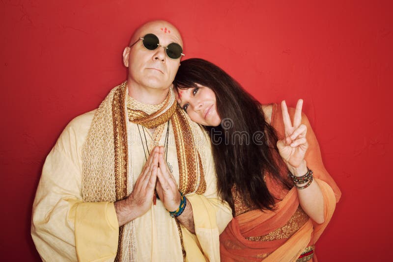 Pious Guru With Woman stock photo