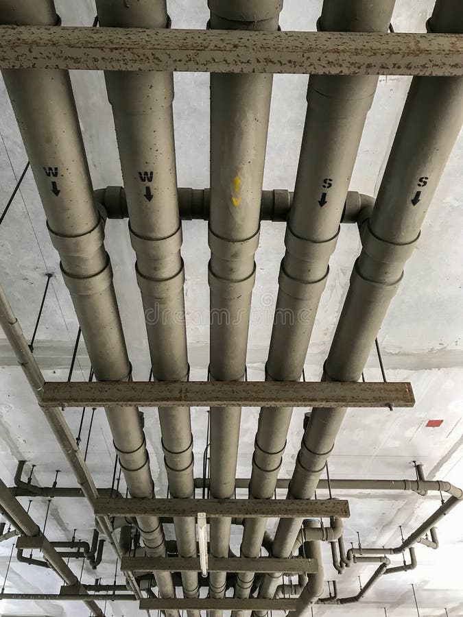 Pipe system on ceiling stock image. Image of background 99369667