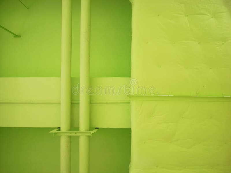 Pipes in basement ceiling stock image. Image of green 6709809