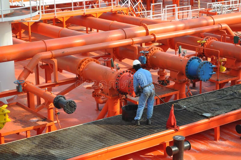 Pipes on the deck of the tanker