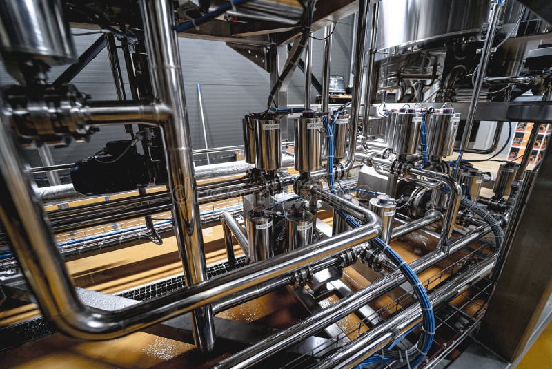 Pipes and Fittings at a Craft Modern Brewery Stock Photo Image of