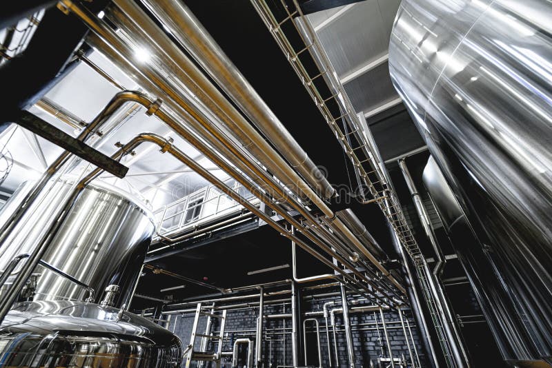 Pipes and Fittings at a Craft Modern Brewery Stock Image Image of