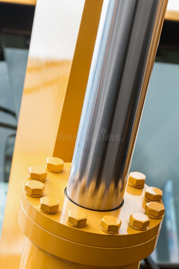 Pipes and the Hydraulic System of the Tractor or Excavator Stock Photo