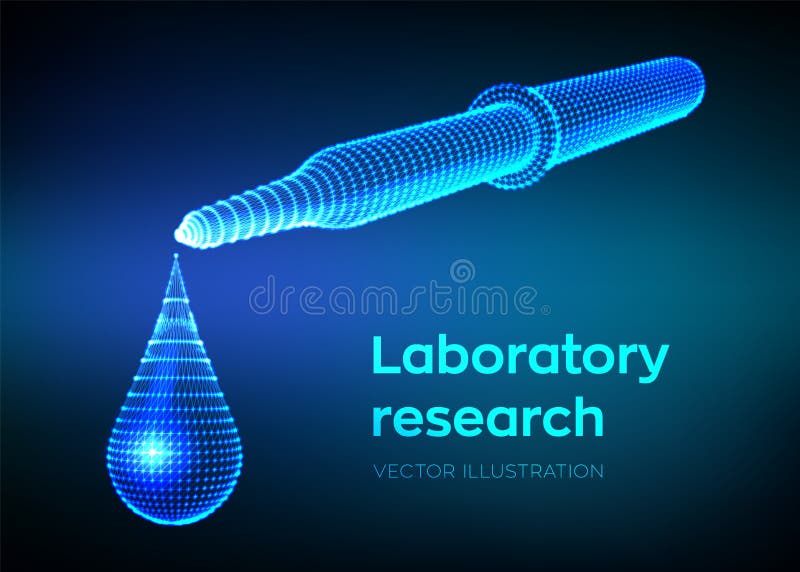 Pipetta d'erogazione con goccia emergente Ricerca del laboratorio Pipetta medica di Wireframe con liquido e la gocciolina di cadu illustrazione di stock Pipetta d'erogazione con goccia emergente Ricerca del laboratorio Pipetta medica di Wireframe con liquido e la gocciolina di cadu illustrazione di stock