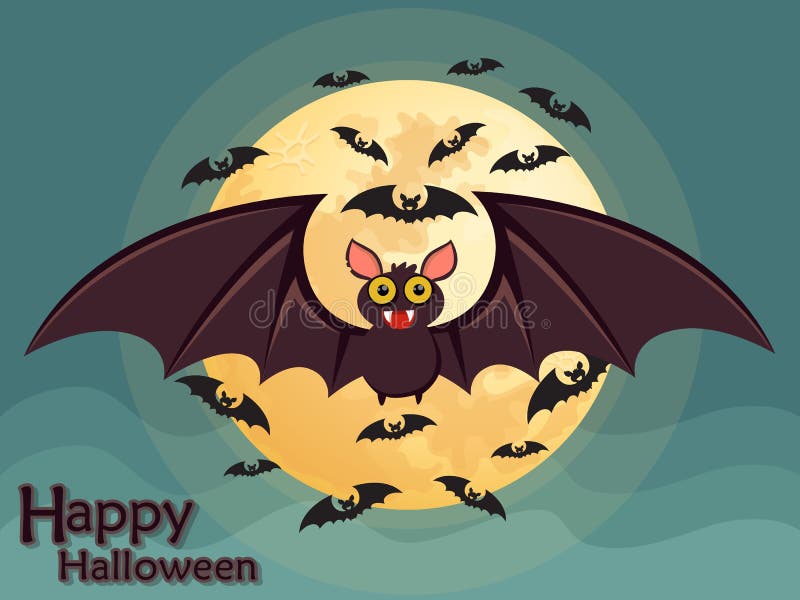 Pipistrello di volo di Halloween sul fondo della luna illustrazione di stock Pipistrello di volo di Halloween sul fondo della luna illustrazione di stock
