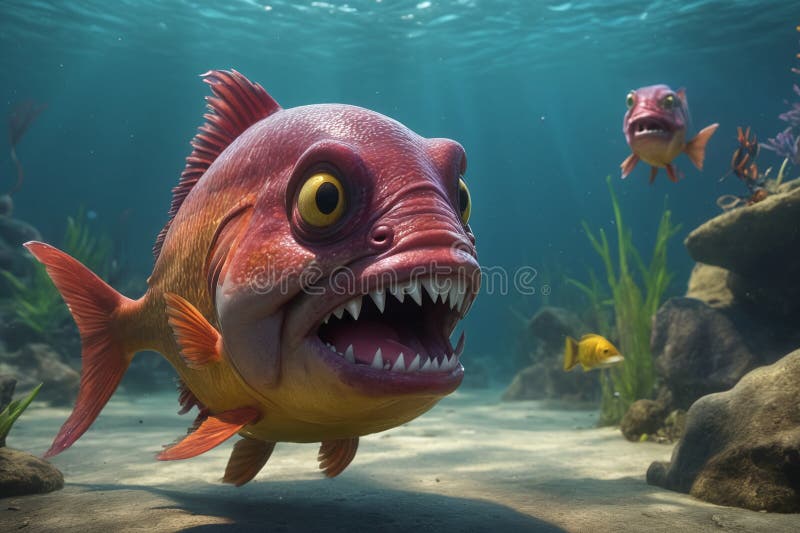 Fearful piranha with teeth and open mouth in water ai. Fearful piranha with teeth and open mouth in water ai