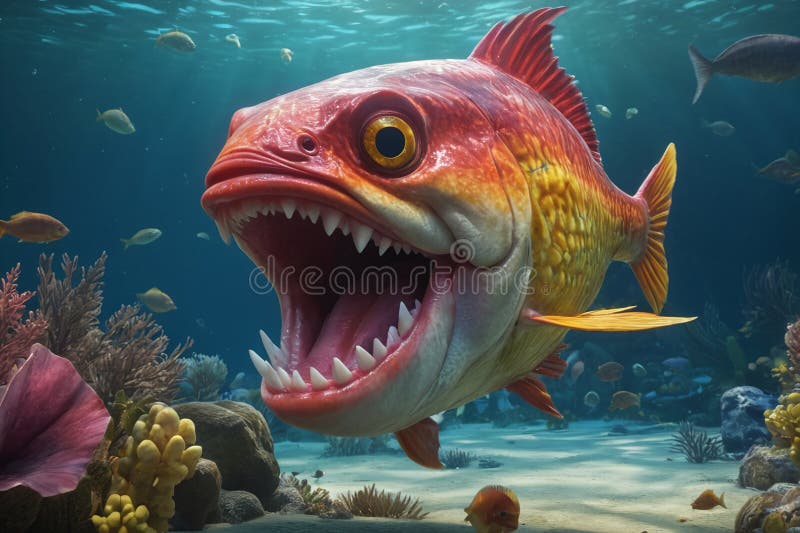 Fearful piranha with teeth and open mouth in water ai. Fearful piranha with teeth and open mouth in water ai