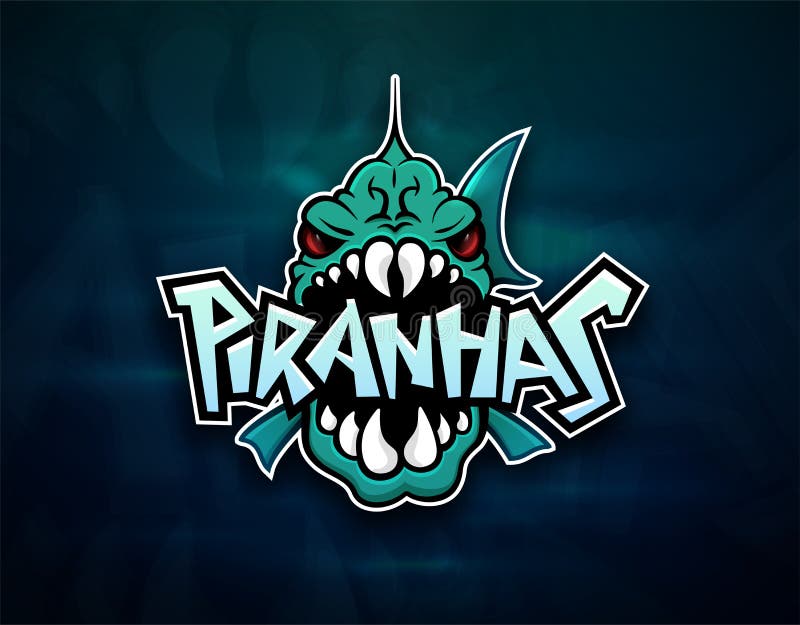 Piranhas emblem logo for sports team, modern badge mascot design on atmospheric background