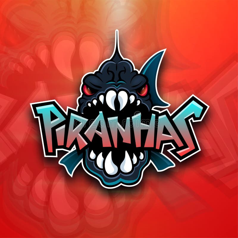 Piranhas emblem logo for sports team, modern badge mascot design on atmospheric background