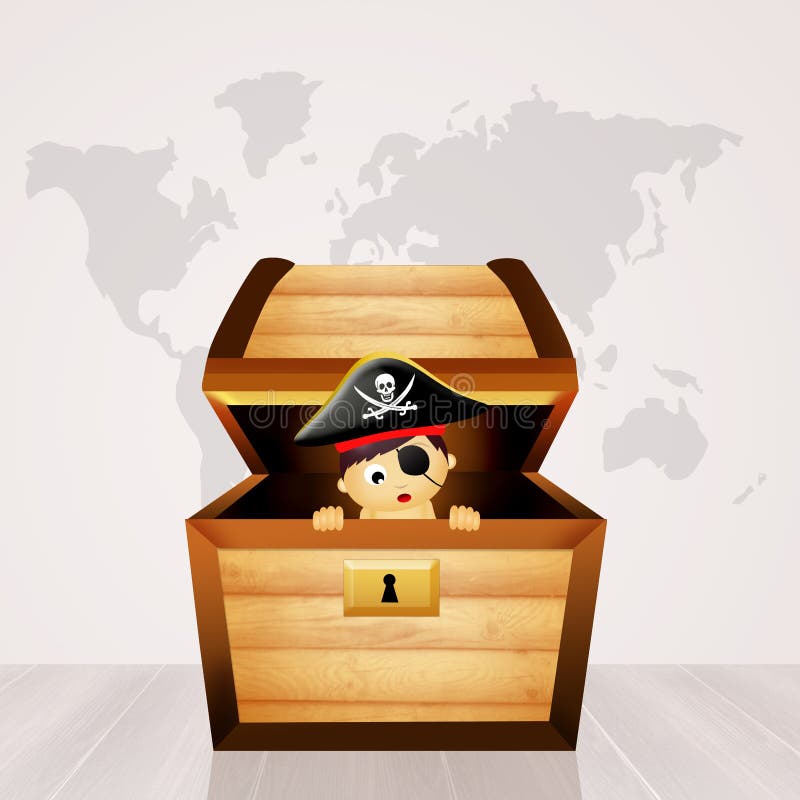 Pirata Del Bambino in Forziere Sulla Spiaggia Illustrazione di Stock -  Illustrazione di navigazione, oceano: 80753919