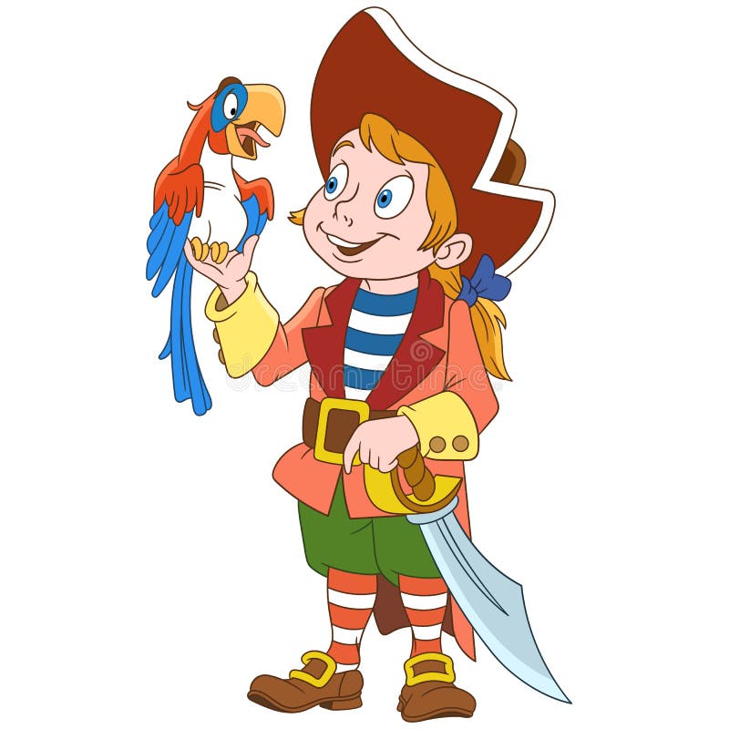 Pirata e pappagallo del fumetto illustrazione vettoriale Pirata e pappagallo del fumetto illustrazione vettoriale