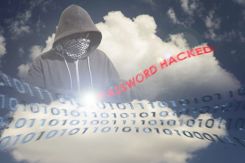 Pirata informatico mascherato nella nuvola di calcolo immagine stock Pirata informatico mascherato nella nuvola di calcolo immagine stock