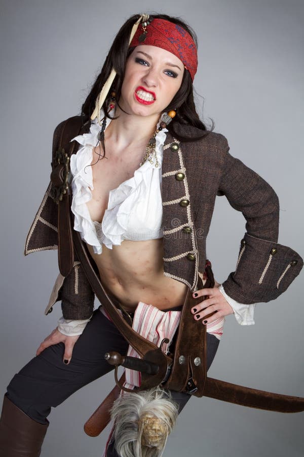 Angry woman pirate with sword.