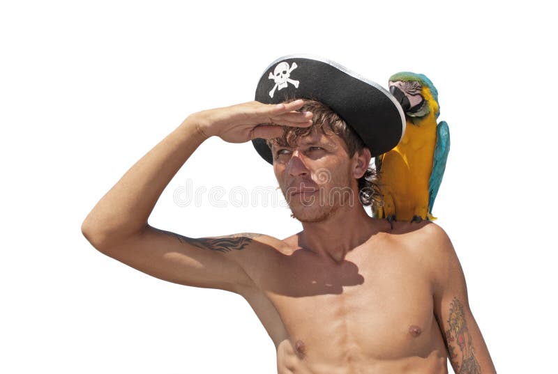 Pirate avec un perroquet photos libres de droits Pirate avec un perroquet photos libres de droits