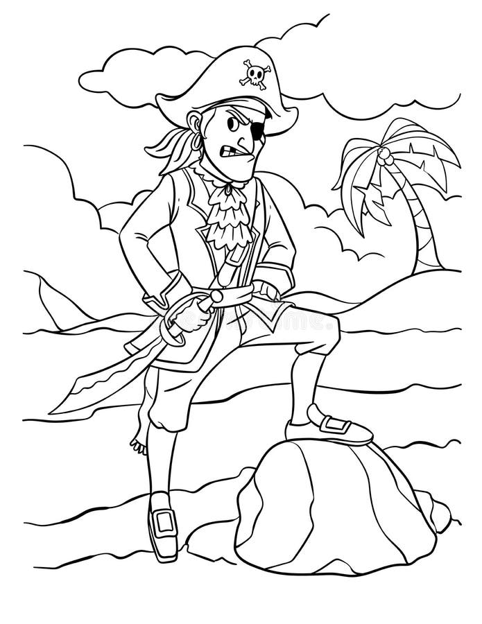 Pirate with Gun and Cutlass Coloring Page for Kids Stock Vector ...