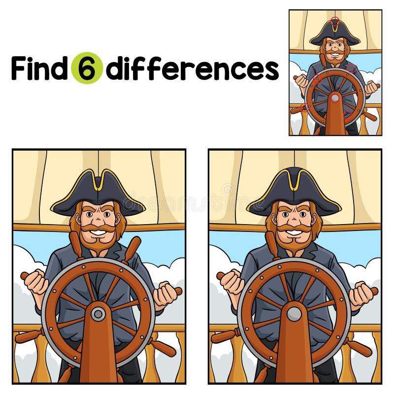 Pirate at the Helm Find the Differences Stock Vector Illustration of