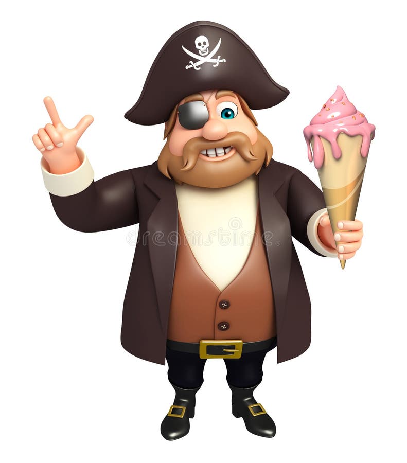 Pirate with Ice Cream & Burger Stock Illustration - Illustration of