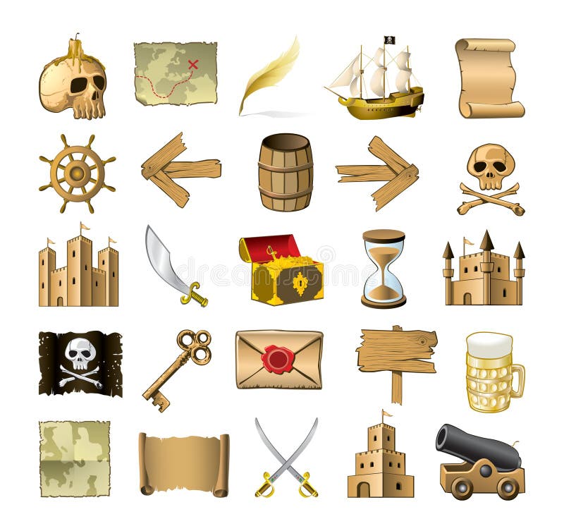 Pirata iconos aislado sobre fondo blanco.