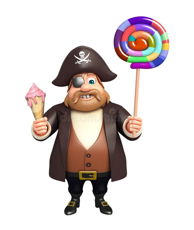 Pirate with Lollypop & Ice Cream Stock Illustration - Illustration of