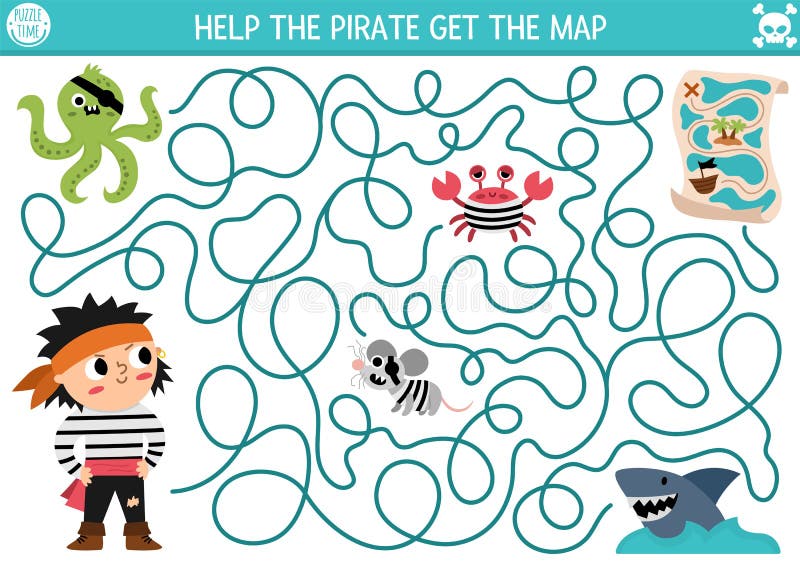 Premium Vector  Education game for children vowel maze help cute cartoon  boy move to treasure map printable pirate worksheet