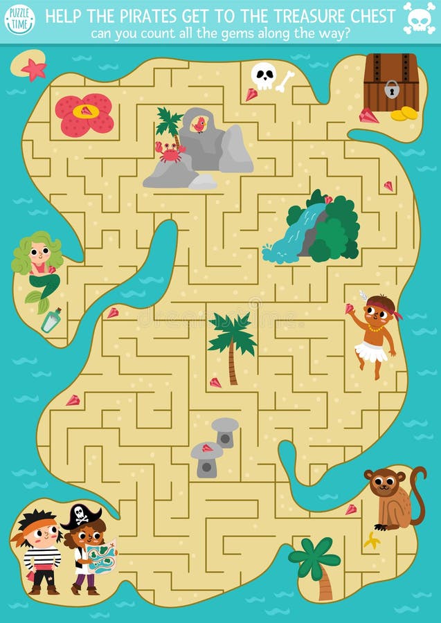 Premium Vector  Education game for children vowel maze help cute cartoon  boy move to treasure map printable pirate worksheet