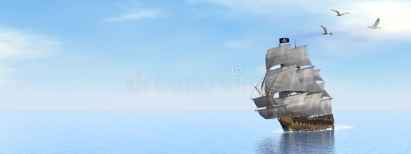 Pirate Ship - 3D render stock illustration