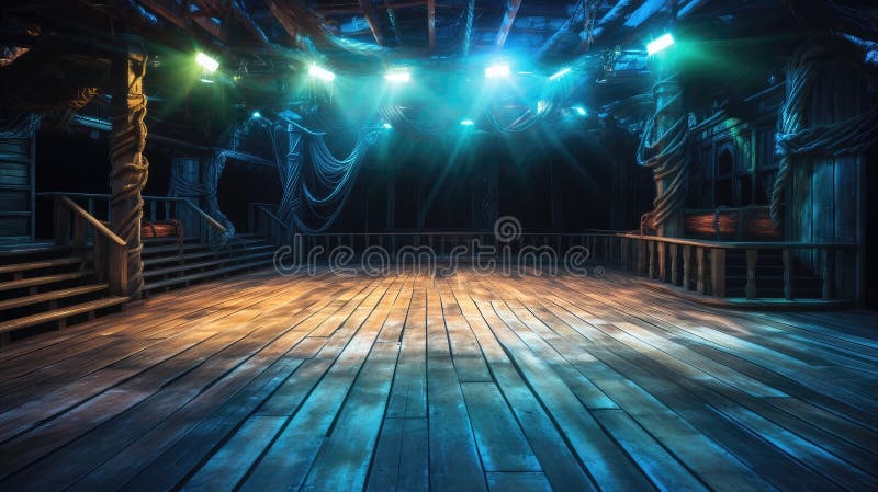Pirate Ship Deck Empty Background for Theater Stage Scene stock illustration