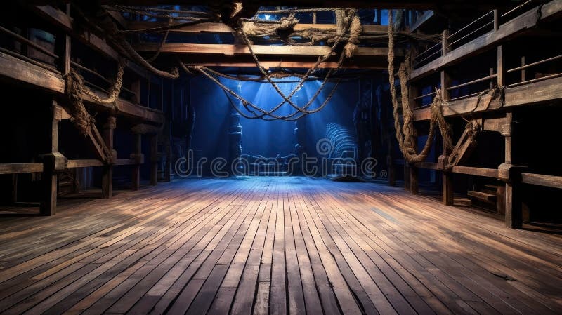 Pirate Ship Deck Empty Background for Theater Stage Scene vector illustration