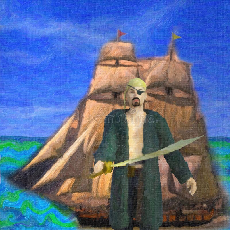 Pirate and ship illustration vector illustration