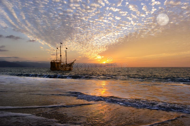 Pirate Ship Moon royalty free stock images Pirate Ship Moon royalty free stock images