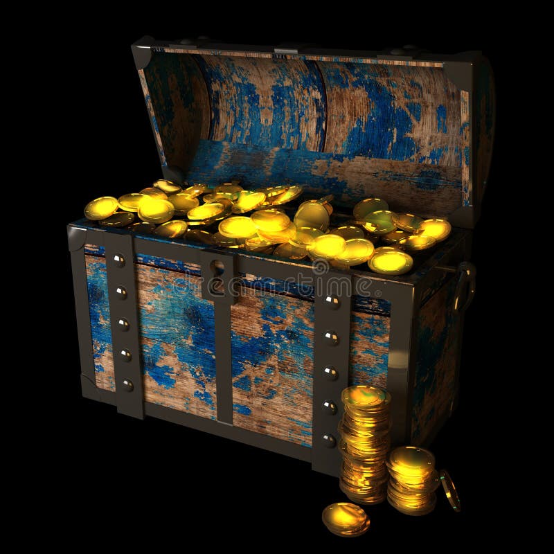 Pirate Treasure Chest, Drawing, 3d Illustration Stock Illustration