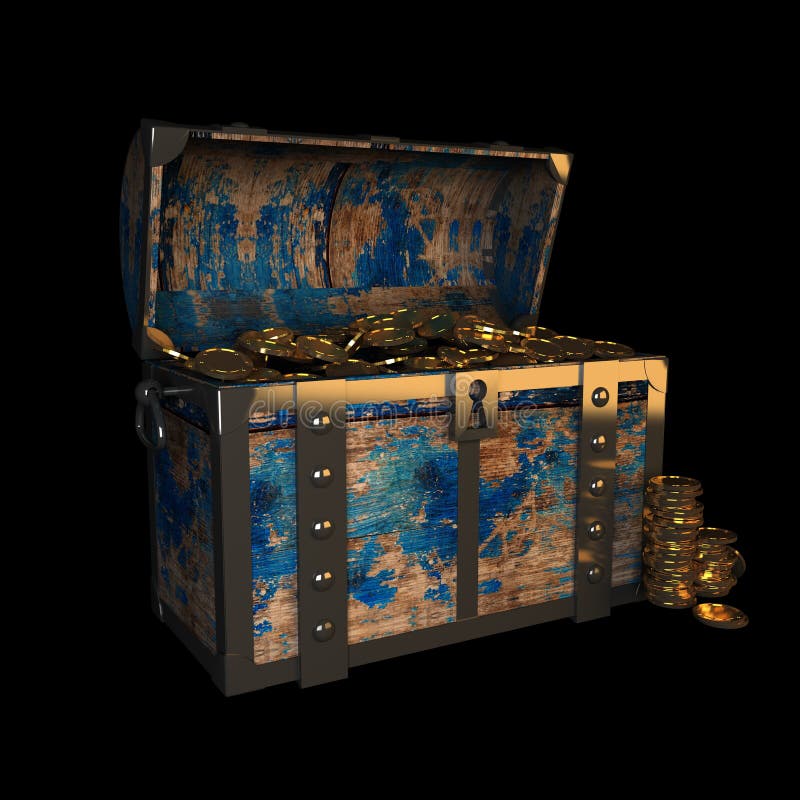 Pirate Treasure Chest, Drawing, 3d Illustration Stock Illustration