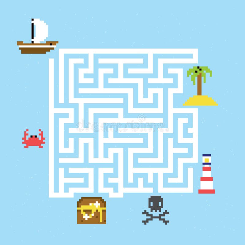 childrens maze pirate treasure map puzzle game for kids vector