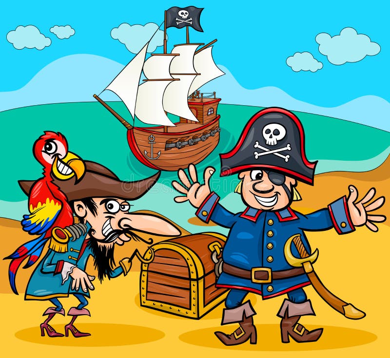 Piraten auf Schatzinselkarikatur vektor abbildung Piraten auf Schatzinselkarikatur vektor abbildung