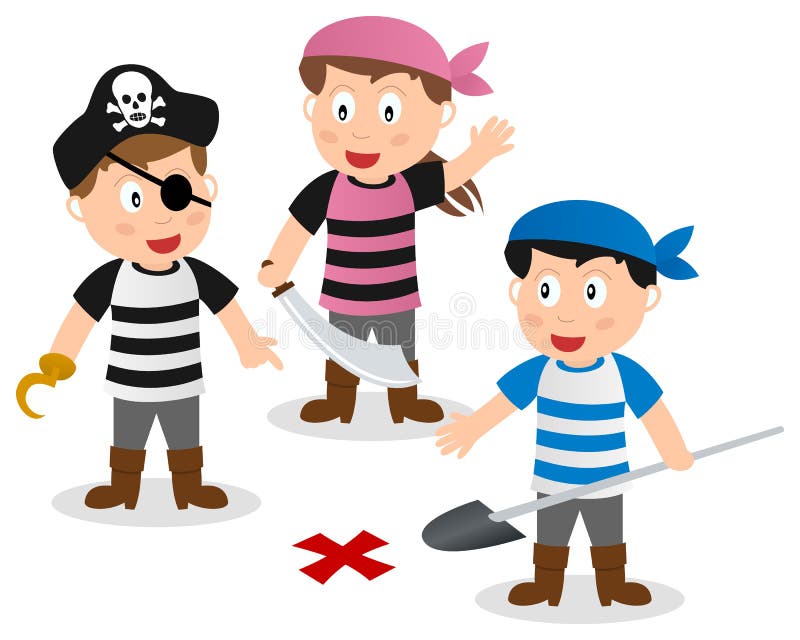 Piraten-Kinder, die Schatz suchen stock abbildung Piraten-Kinder, die Schatz suchen stock abbildung