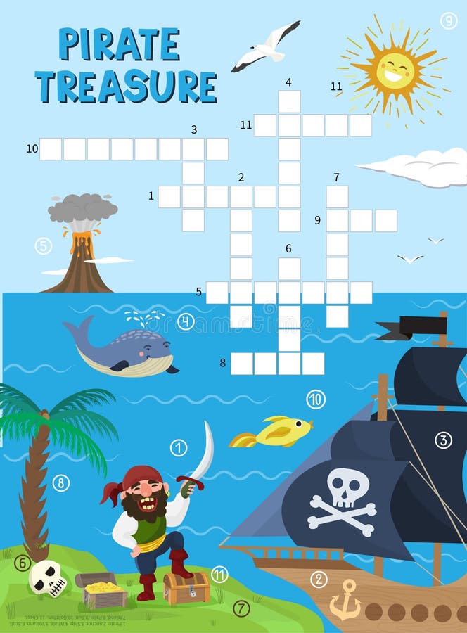 Piratenschatzabenteuer-Kreuzworträtsel-Labyrinthbildungsspiel für Kinder über Piraten finden Kartenseelabyrinthvektor stock abbildung Piratenschatzabenteuer-Kreuzworträtsel-Labyrinthbildungsspiel für Kinder über Piraten finden Kartenseelabyrinthvektor stock abbildung