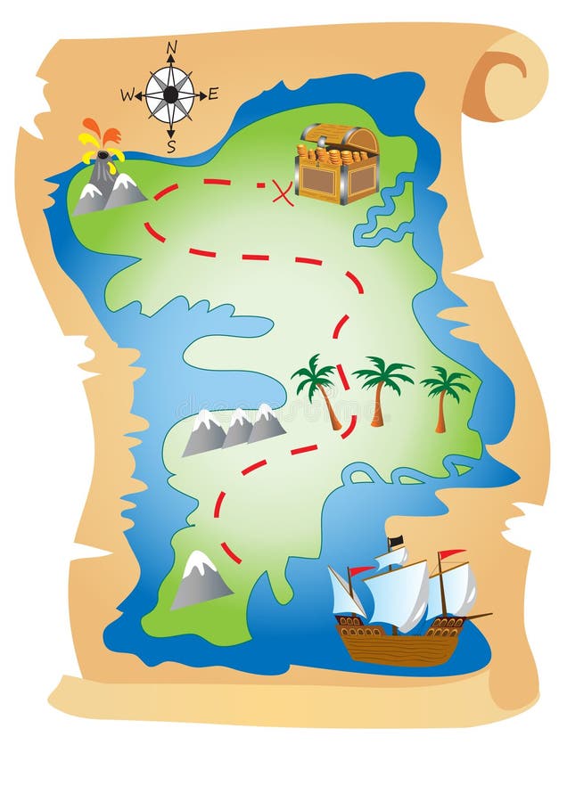 Piratenschatzkarte vektor abbildung. Illustration von berge - 52201879