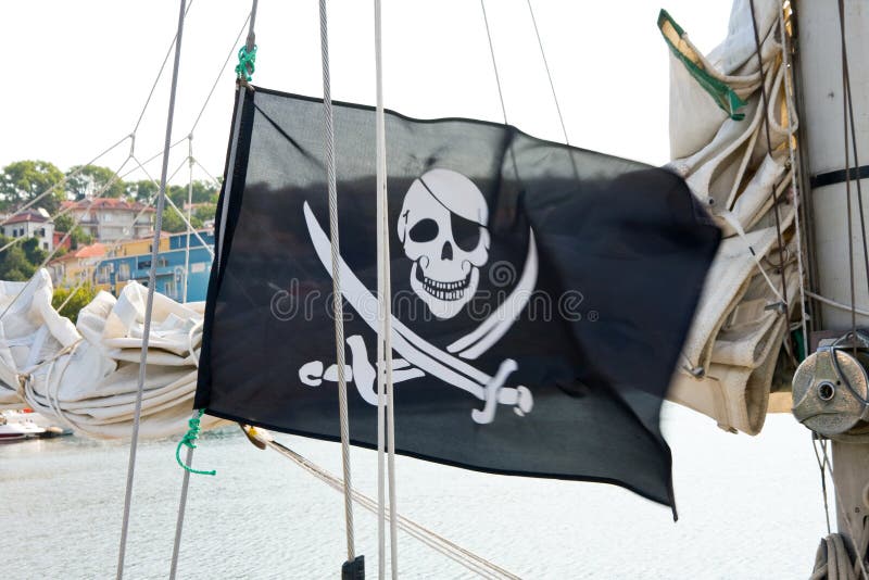 A pirate ship flag. stock photo. Image of blue, color 2376294
