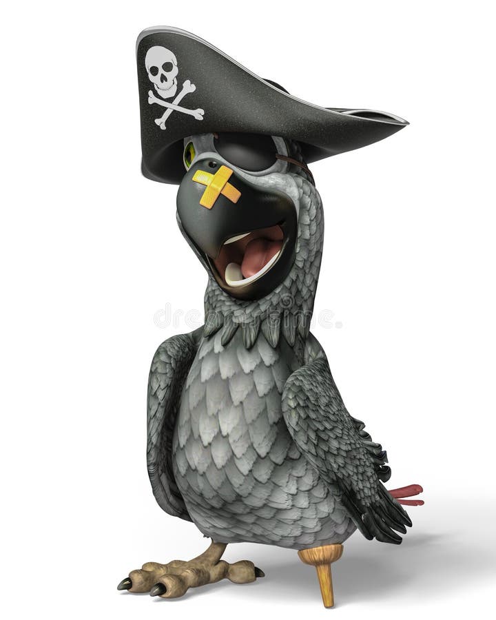 Piratkopiera papegojatecknade filmen silverfjädern en stock illustrationer Piratkopiera papegojatecknade filmen silverfjädern en stock illustrationer