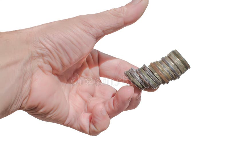Pirámide del dinero que cae de la mano aislada en blanco imagen de archivo libre de regalías Pirámide del dinero que cae de la mano aislada en blanco imagen de archivo libre de regalías