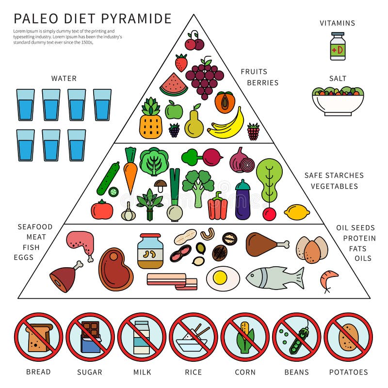 Pirâmide da dieta de Paleo ilustração royalty free Pirâmide da dieta de Paleo ilustração royalty free