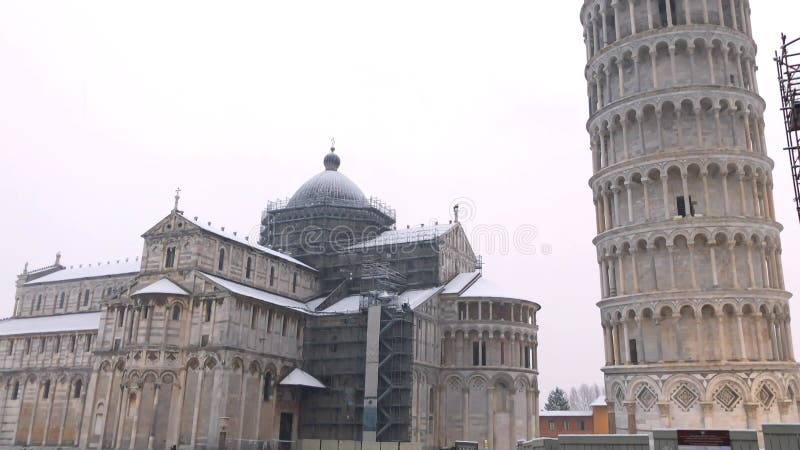 Pisa, Italy. Square of Miracles covered by snow