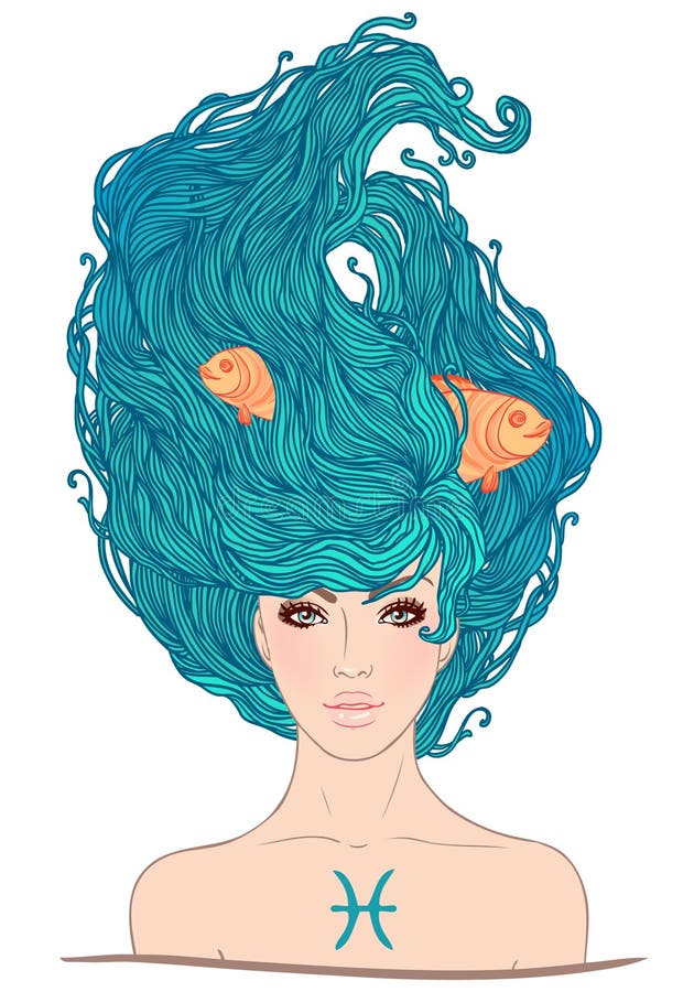 Pisces Zodiac Sign As A Beautiful Girl Stock Illustration ...