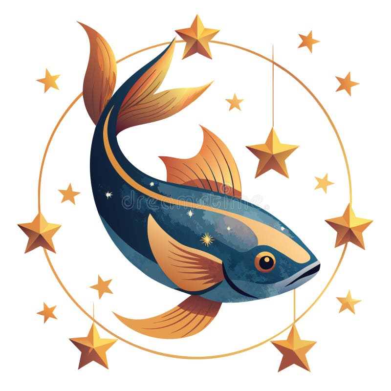 Pisces with golden stars illustration on white background royalty free illustration