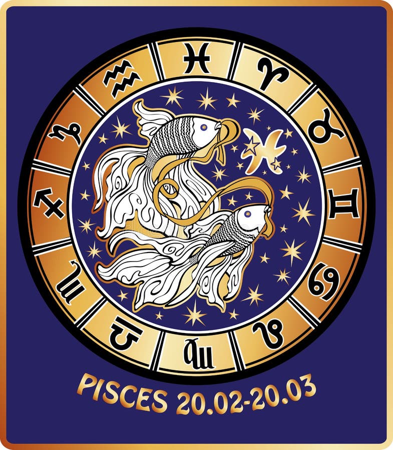Pisces zodiac sign.Horoscope circle.Retro