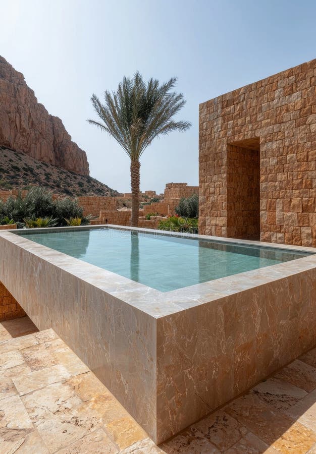 Piscine minimaliste moderne dans un resort désertique illustration de vecteur