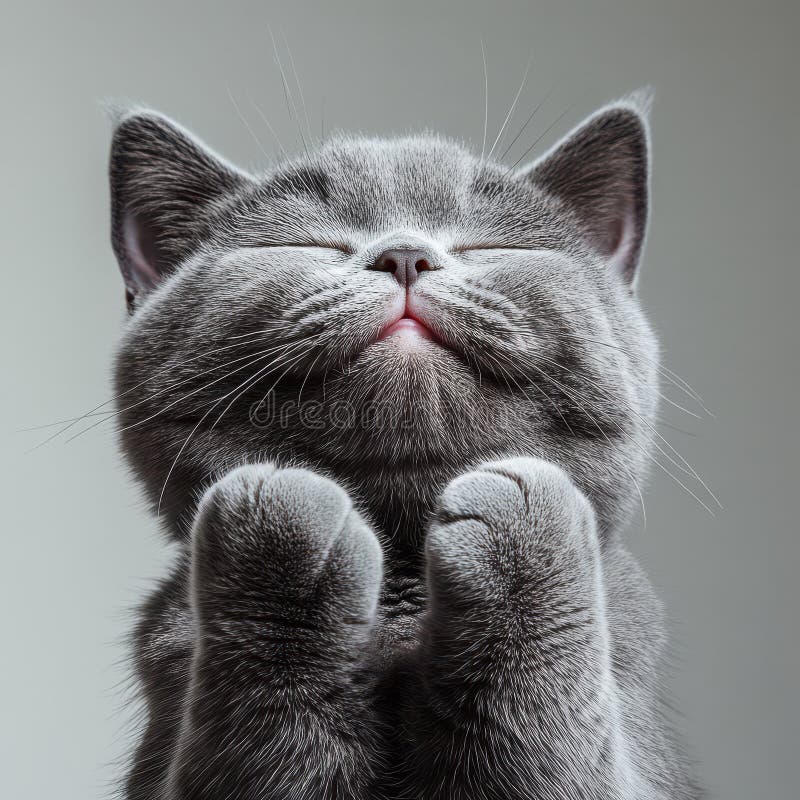 Pisicuța gri adorabilă își ține ochii închiși, senină și pașnică royalty free illustration